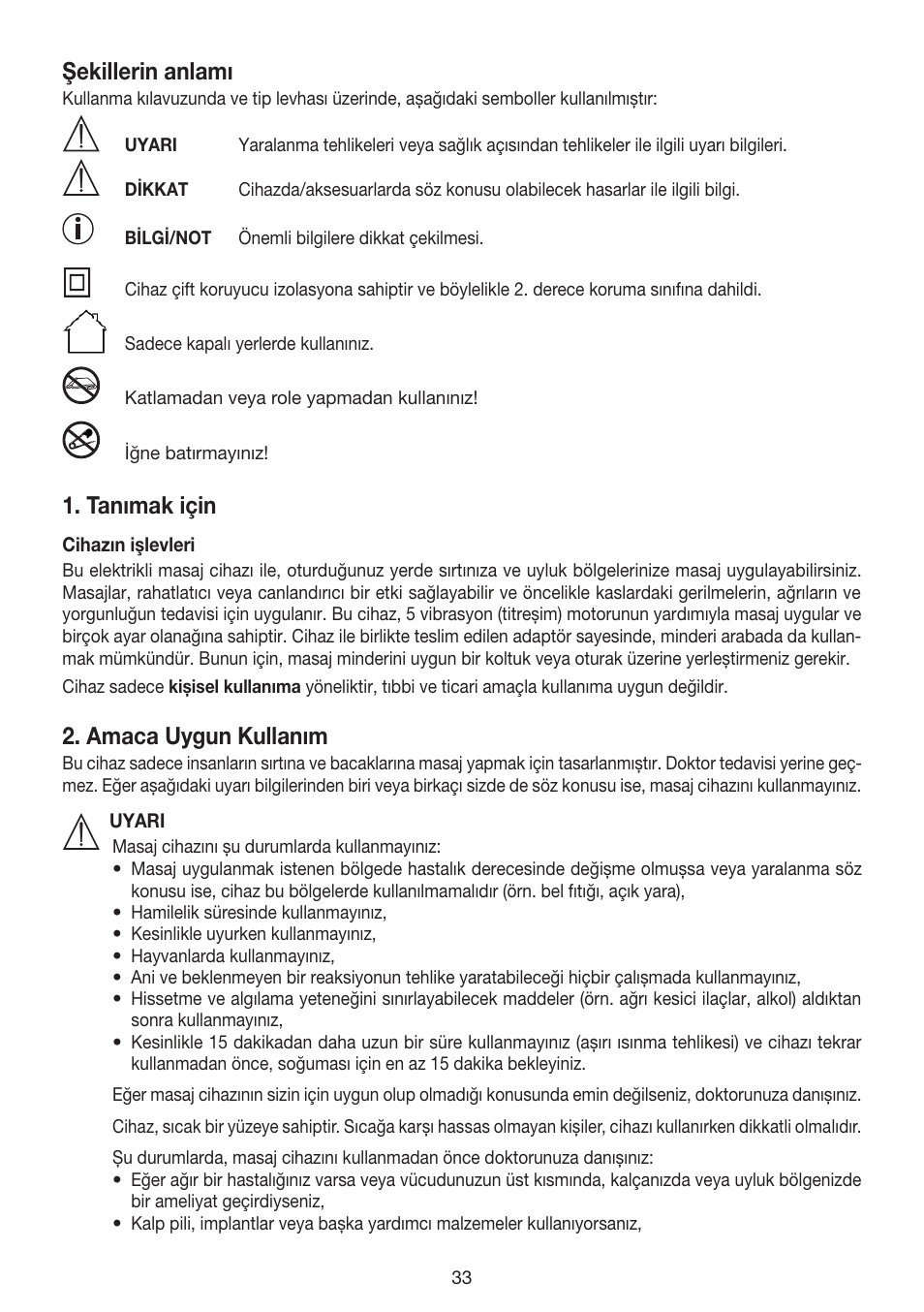 Şekillerin anlamı, Tanımak için, Amaca uygun kullanım | Beurer MG 155 User Manual | Page 33 / 52