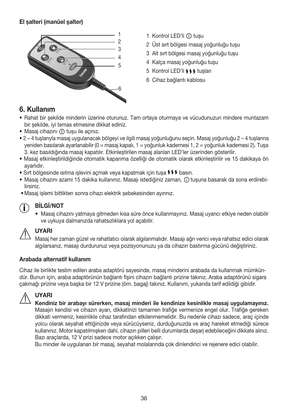 Kullanım | Beurer MG 155 User Manual | Page 36 / 52