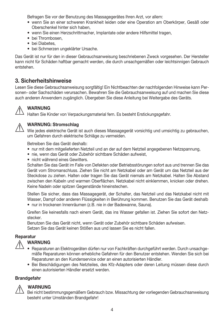Sicherheitshinweise | Beurer MG 155 User Manual | Page 4 / 52