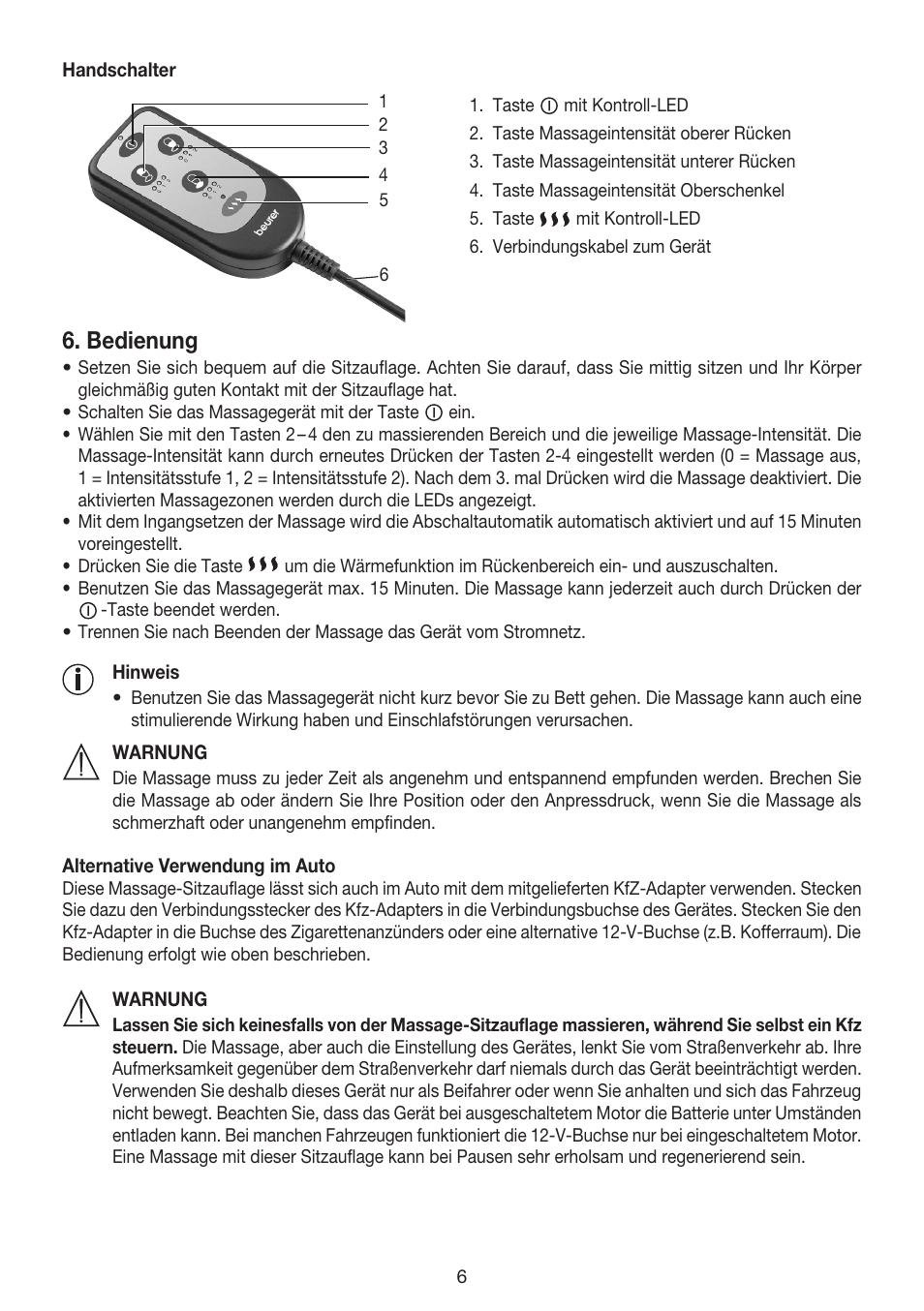 Bedienung | Beurer MG 155 User Manual | Page 6 / 52