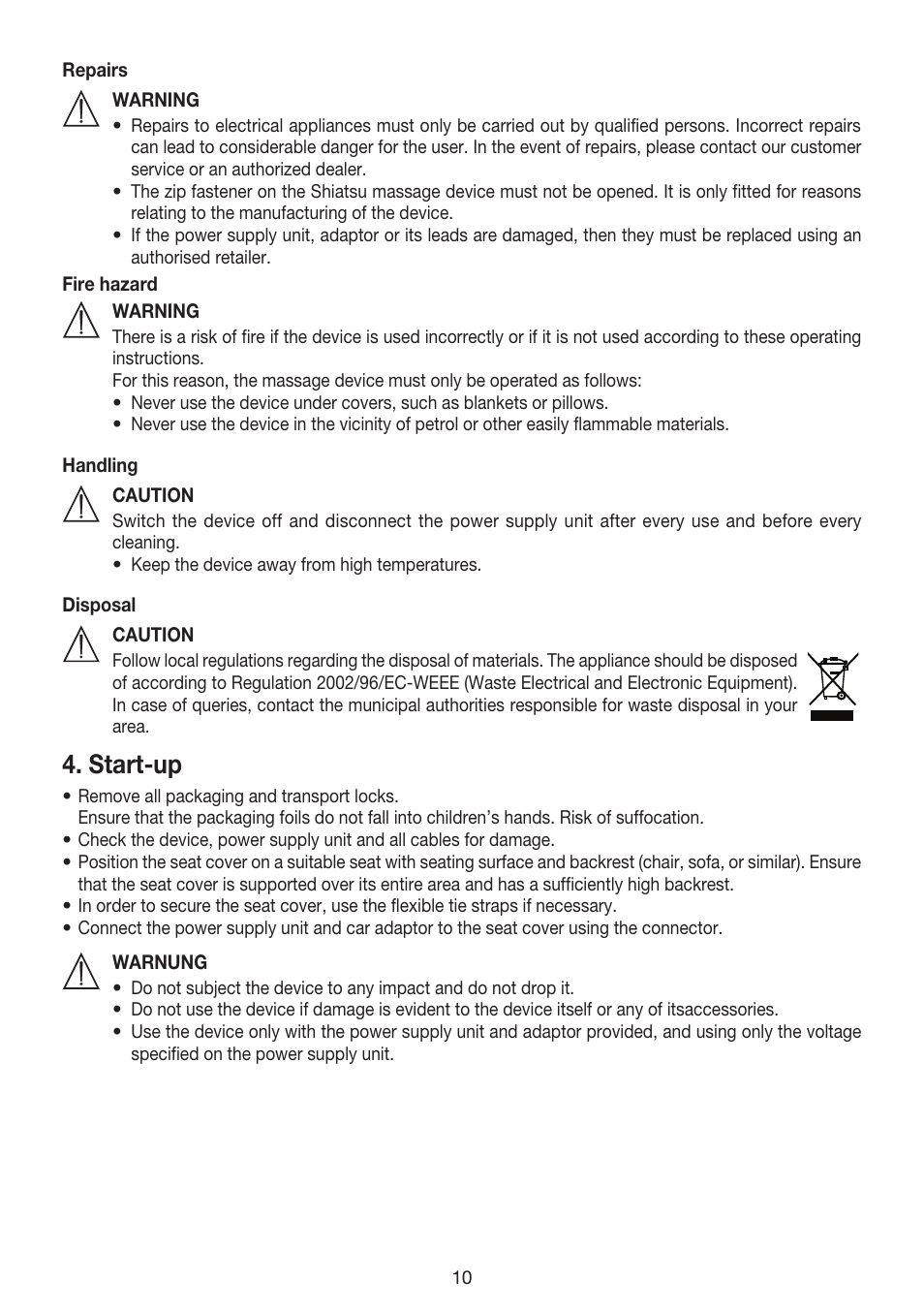 Start-up | Beurer MG 158 User Manual | Page 10 / 44