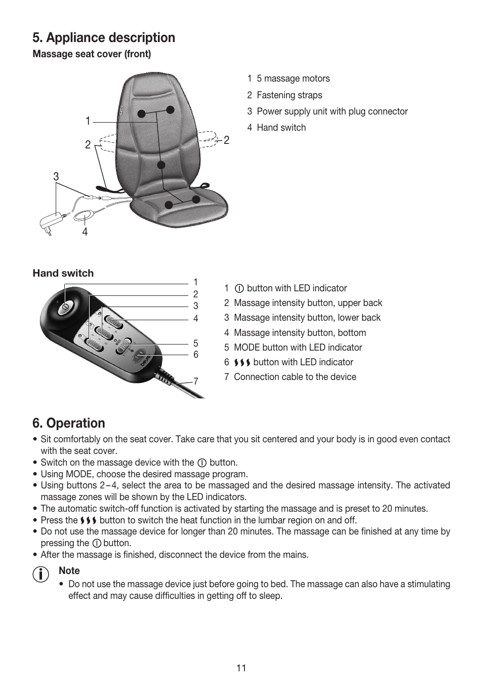 Appliance description, Operation | Beurer MG 158 User Manual | Page 11 / 44