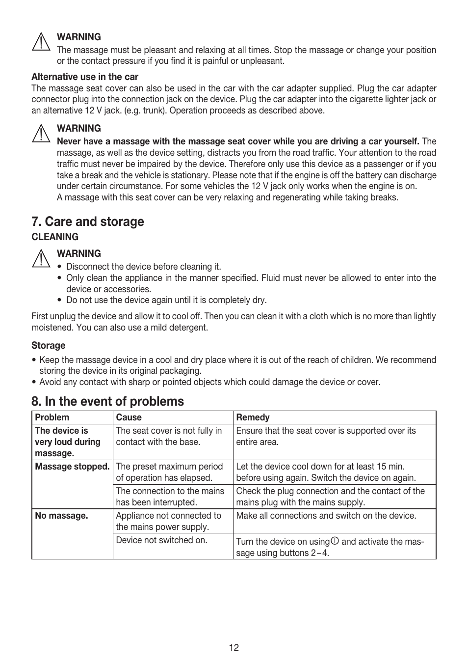 Care and storage | Beurer MG 158 User Manual | Page 12 / 44