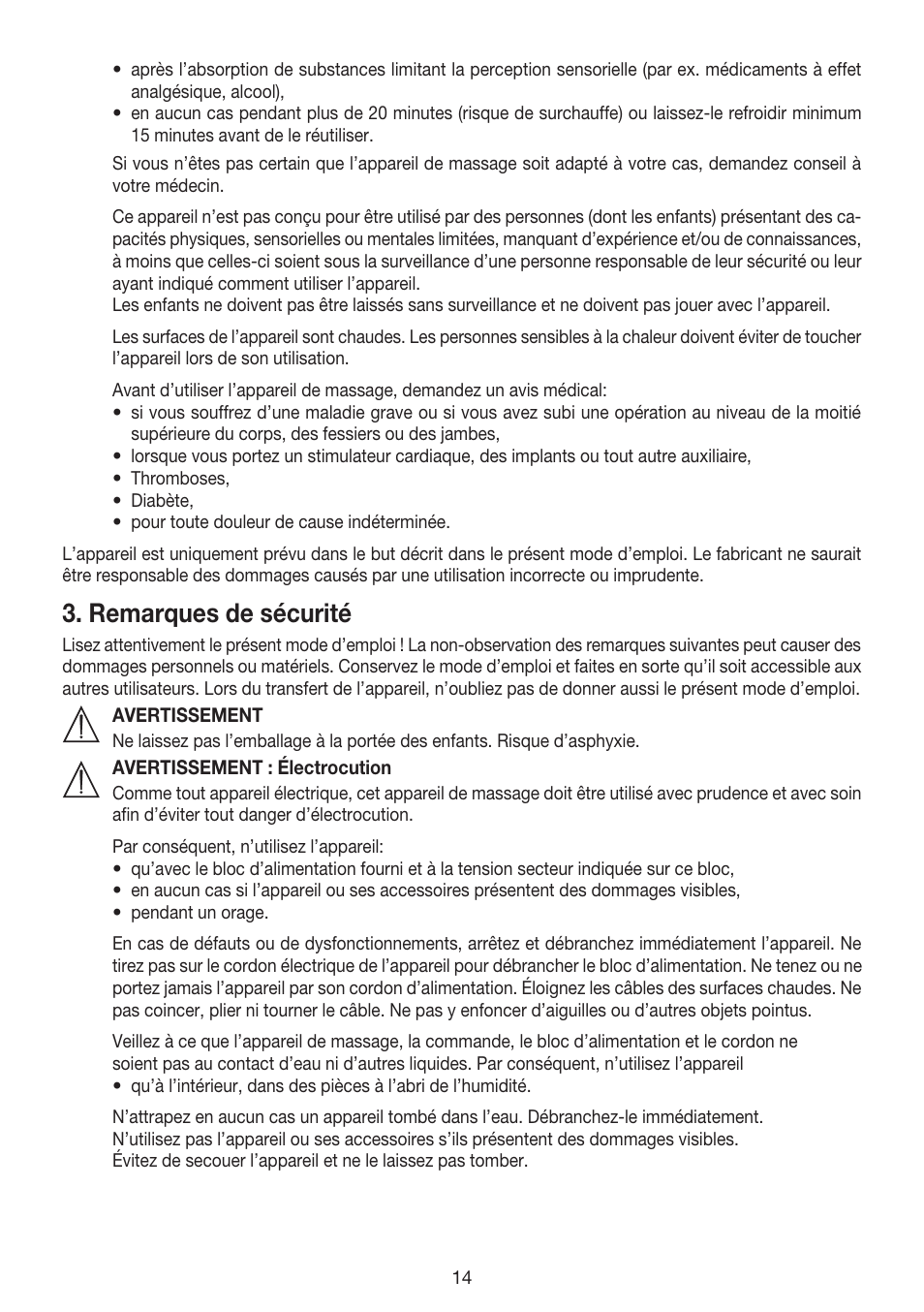 Remarques de sécurité | Beurer MG 158 User Manual | Page 14 / 44