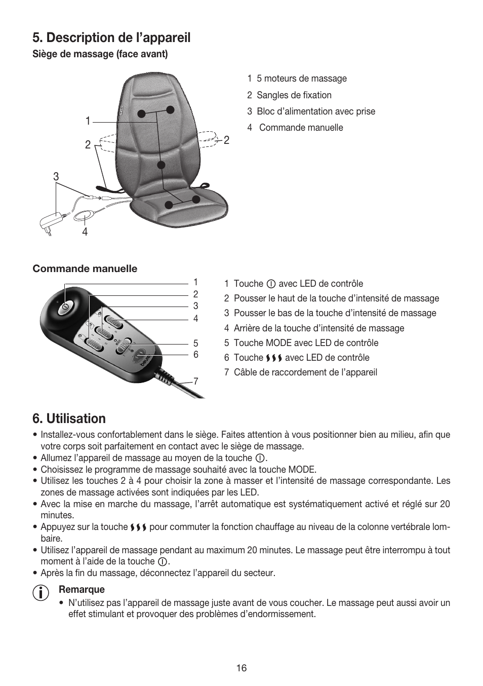 Description de l’appareil, Utilisation | Beurer MG 158 User Manual | Page 16 / 44