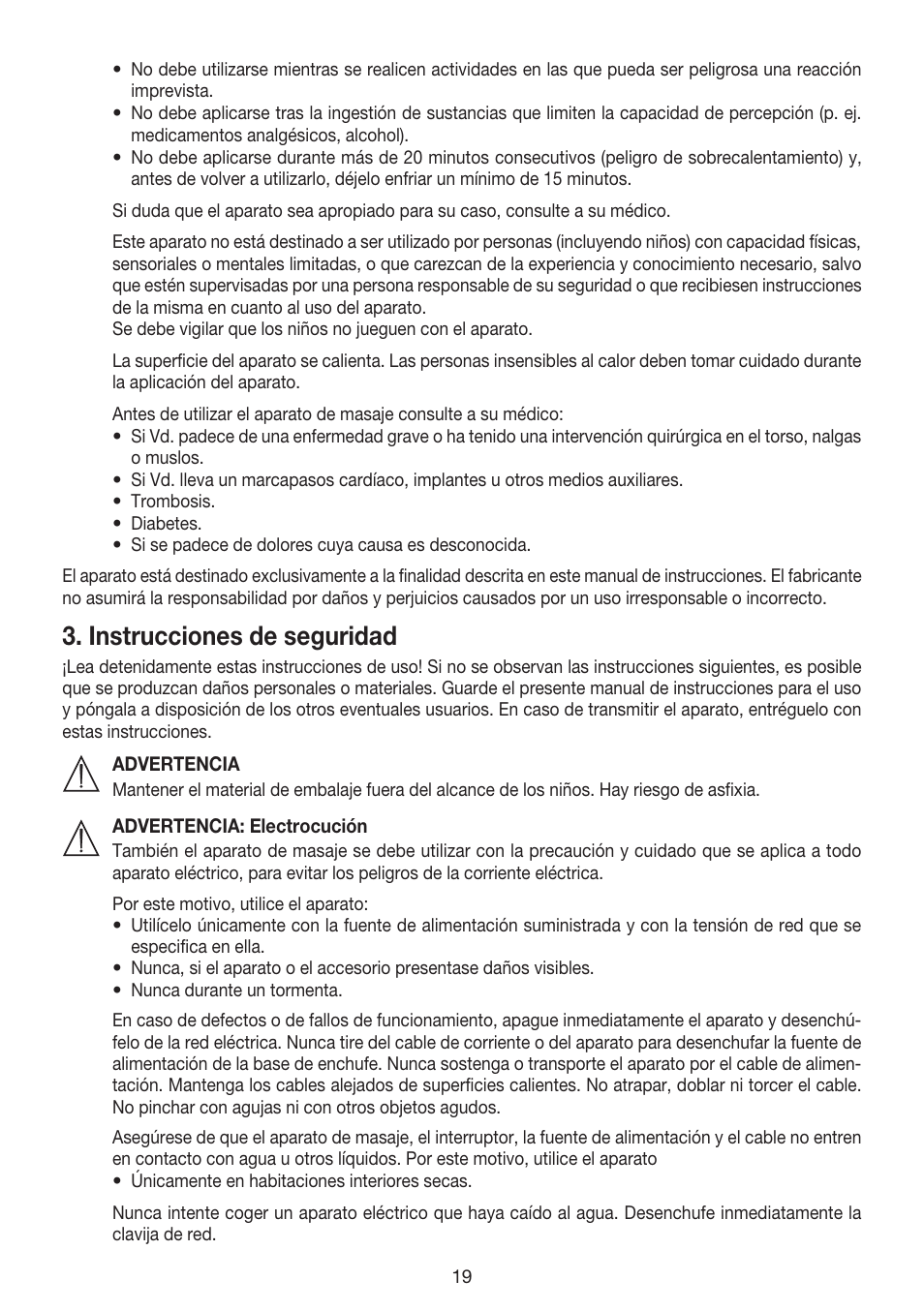 Instrucciones de seguridad | Beurer MG 158 User Manual | Page 19 / 44