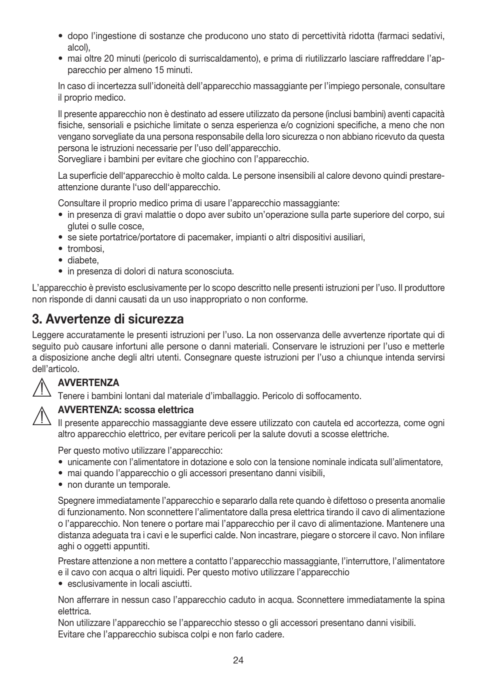 Avvertenze di sicurezza | Beurer MG 158 User Manual | Page 24 / 44