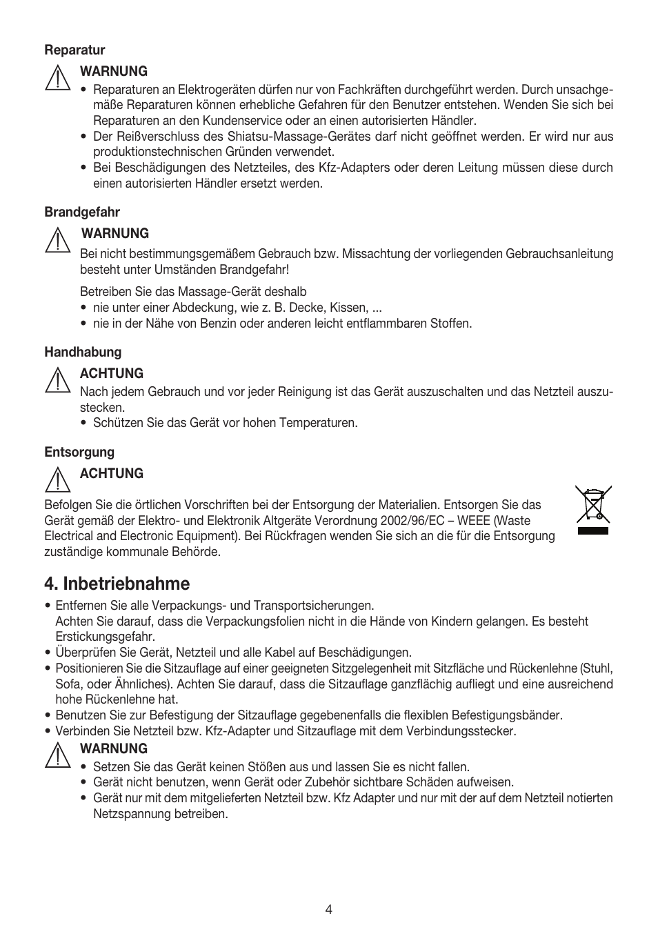 Inbetriebnahme | Beurer MG 158 User Manual | Page 4 / 44