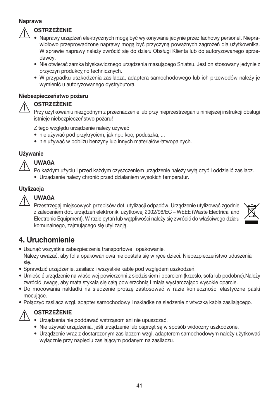 Uruchomienie | Beurer MG 158 User Manual | Page 41 / 44