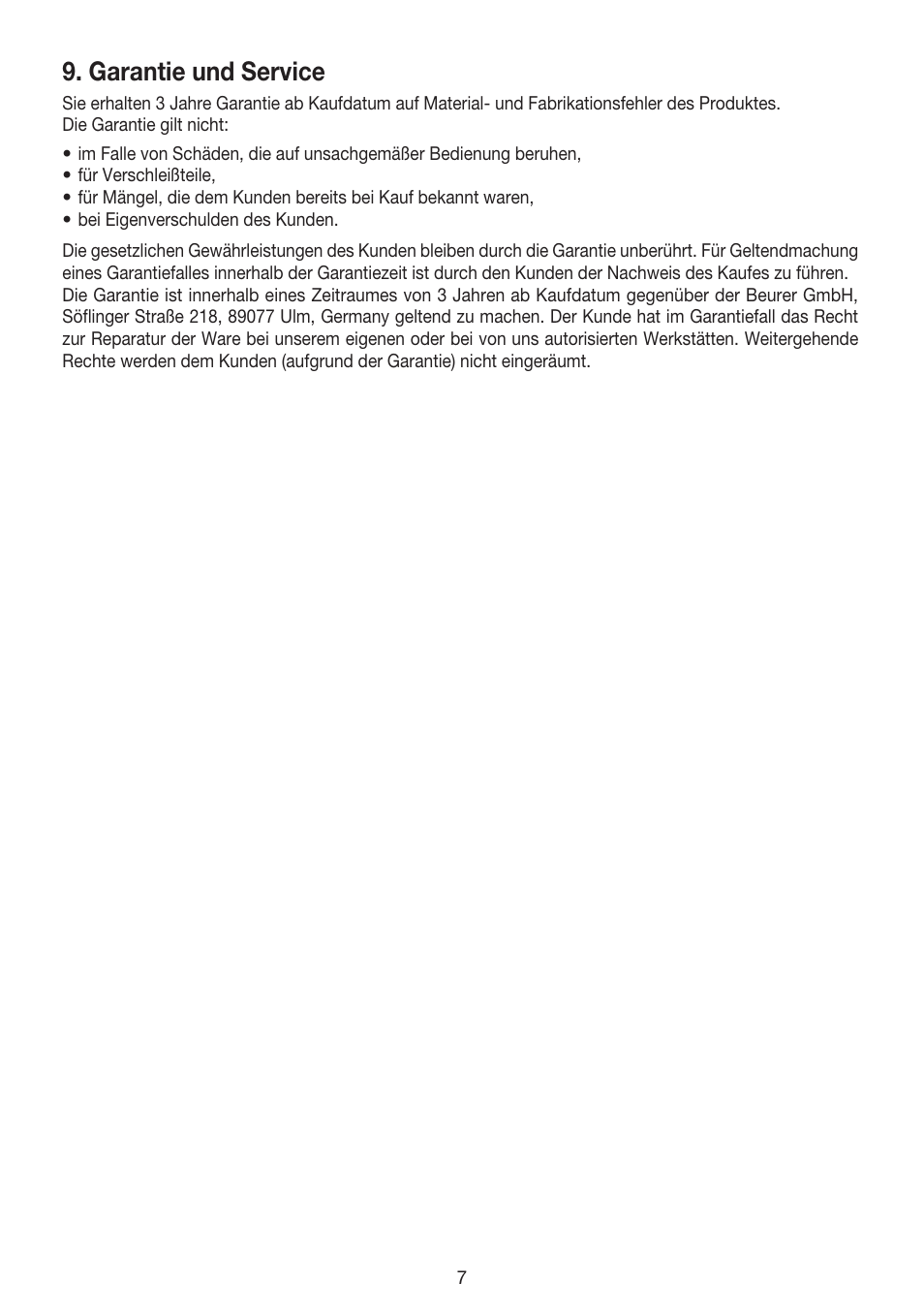 Garantie und service | Beurer MG 158 User Manual | Page 7 / 44