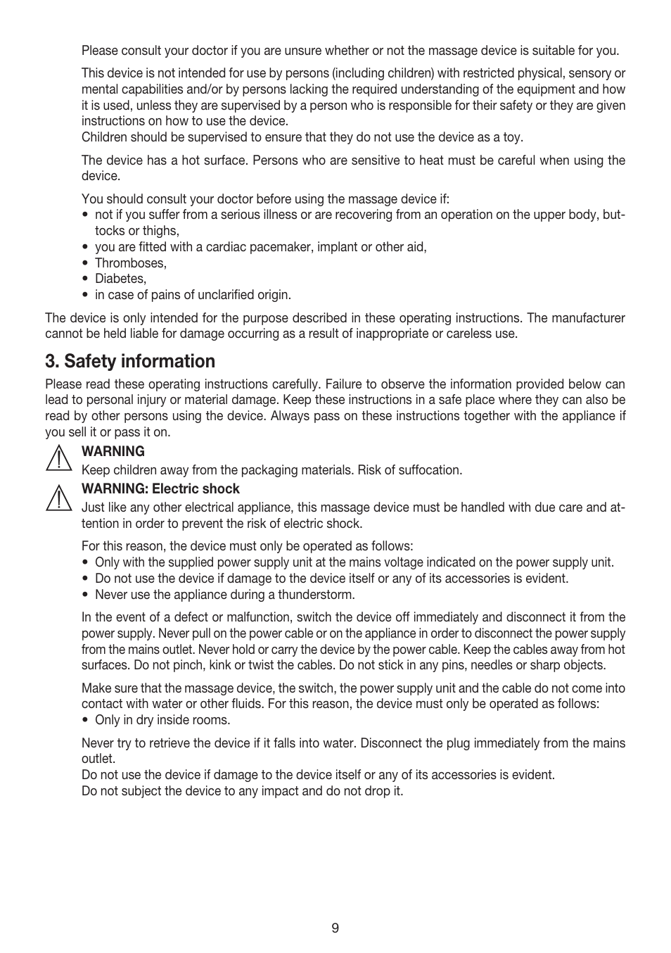 Safety information | Beurer MG 158 User Manual | Page 9 / 44