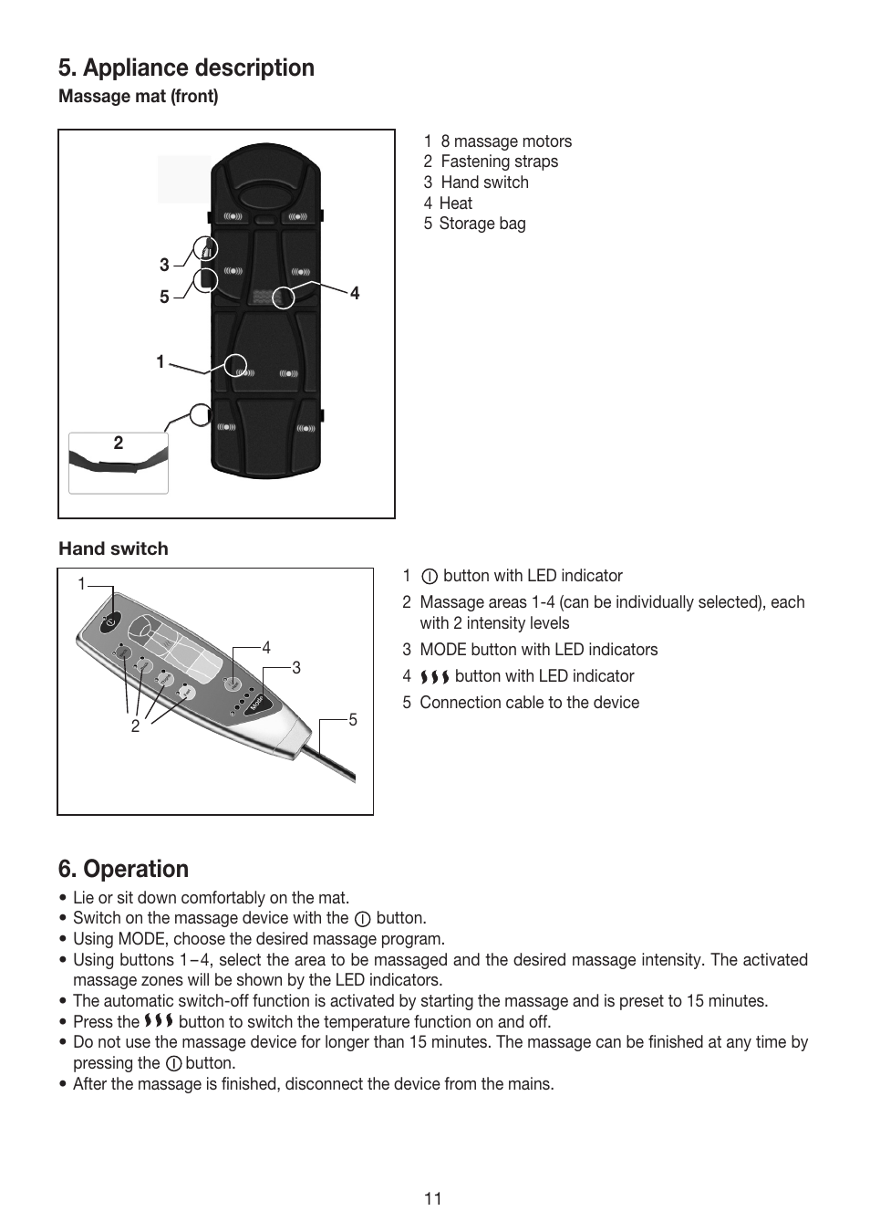 Appliance description, Operation | Beurer MG 170 User Manual | Page 11 / 44