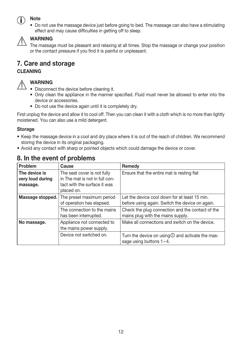 Care and storage | Beurer MG 170 User Manual | Page 12 / 44