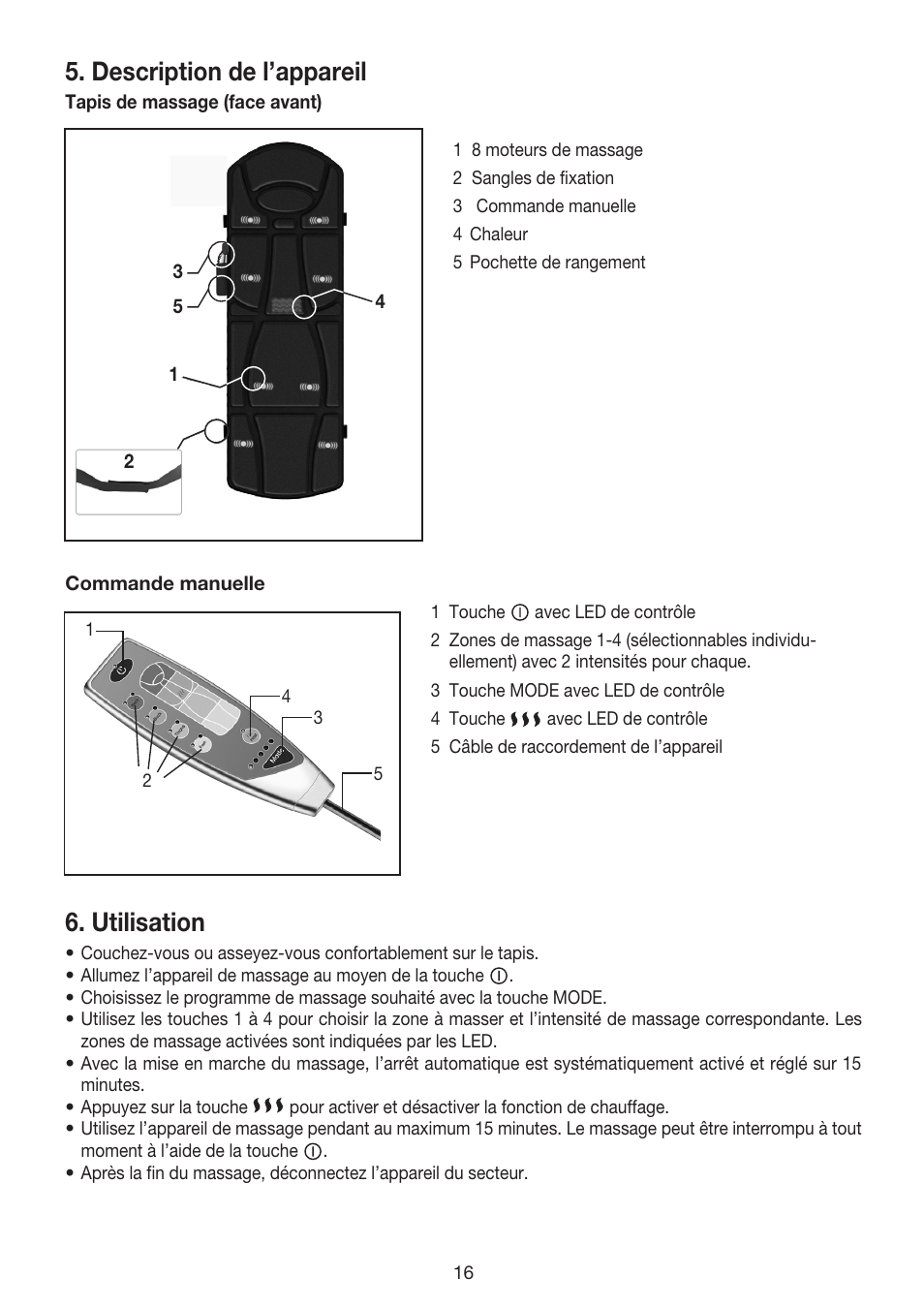 Description de l’appareil, Utilisation | Beurer MG 170 User Manual | Page 16 / 44