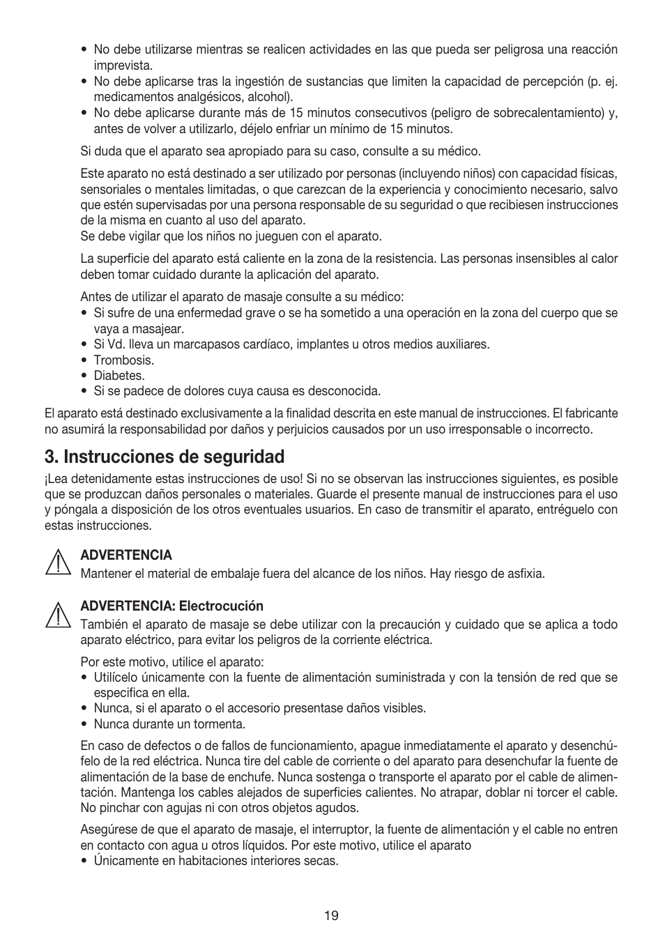 Instrucciones de seguridad | Beurer MG 170 User Manual | Page 19 / 44