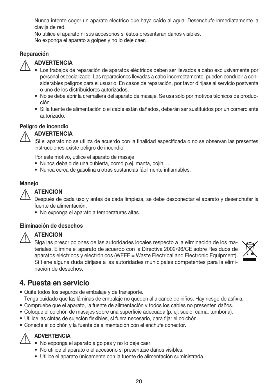 Puesta en servicio | Beurer MG 170 User Manual | Page 20 / 44