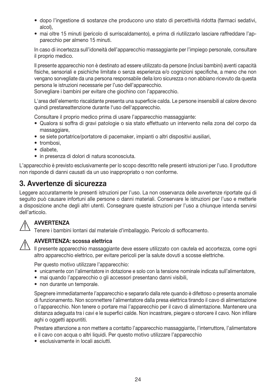 Avvertenze di sicurezza | Beurer MG 170 User Manual | Page 24 / 44