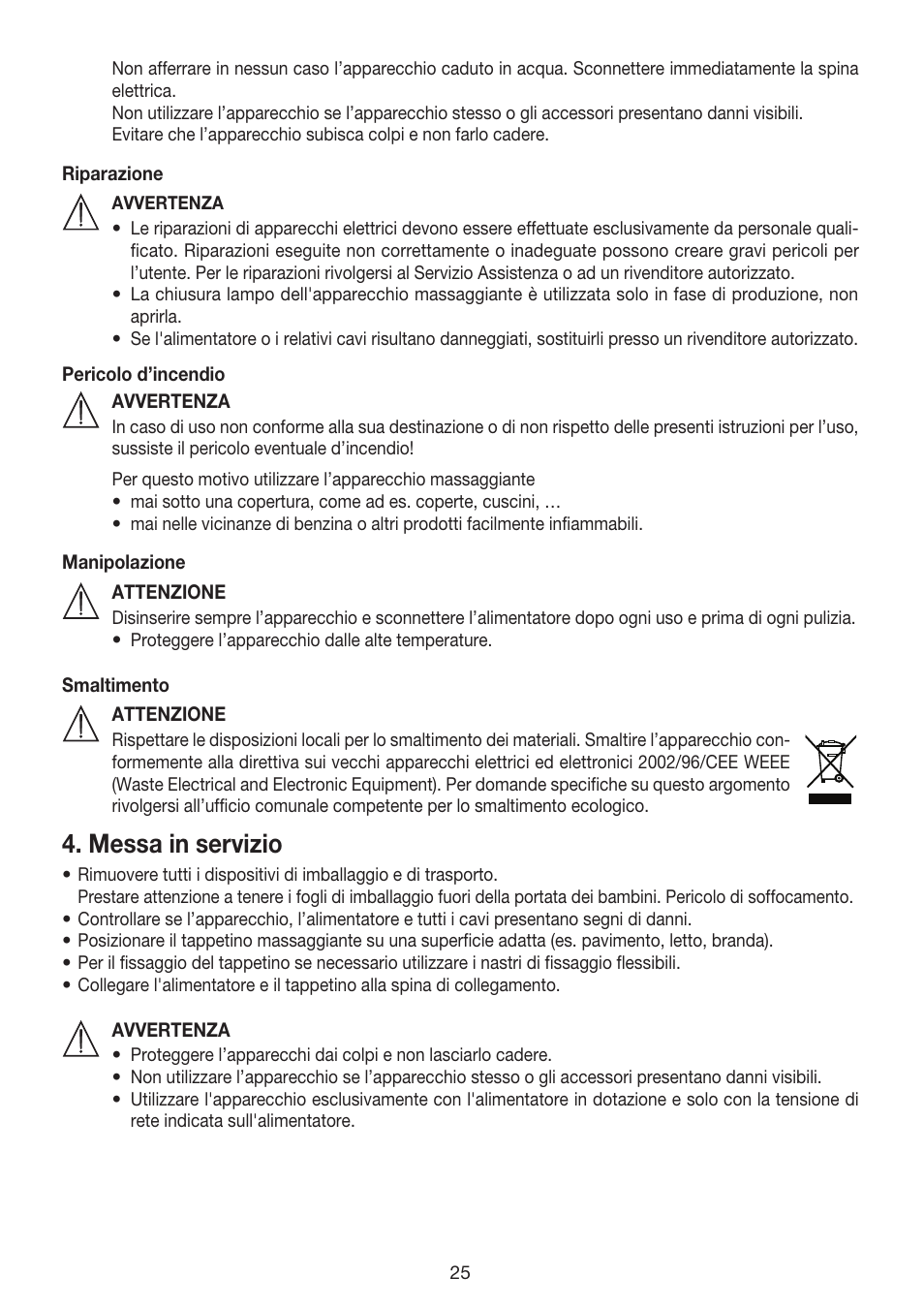 Messa in servizio | Beurer MG 170 User Manual | Page 25 / 44