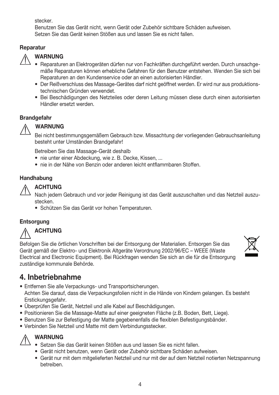 Inbetriebnahme | Beurer MG 170 User Manual | Page 4 / 44