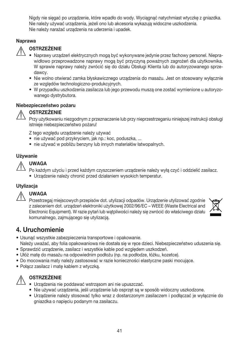 Uruchomienie | Beurer MG 170 User Manual | Page 41 / 44