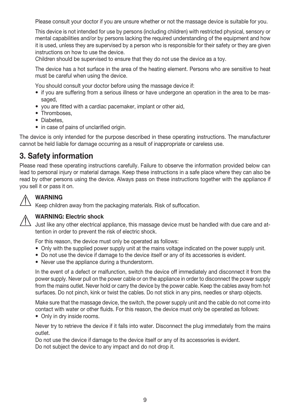 Safety information | Beurer MG 170 User Manual | Page 9 / 44