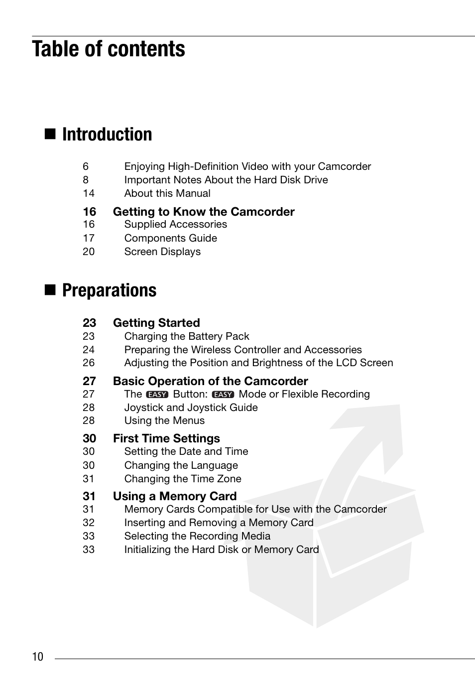 Canon HD Camcorder VIXIA HG20 User Manual | Page 10 / 135