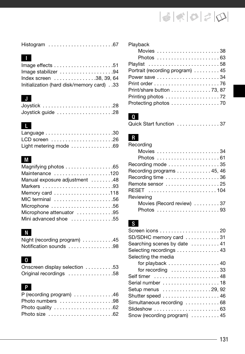 Canon HD Camcorder VIXIA HG20 User Manual | Page 131 / 135