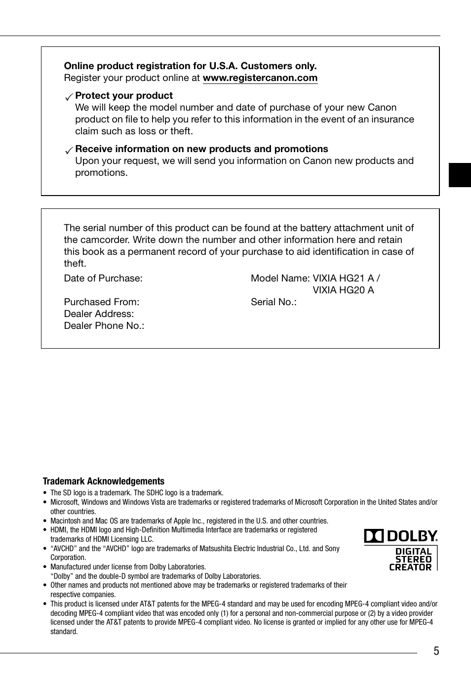 Canon HD Camcorder VIXIA HG20 User Manual | Page 5 / 135