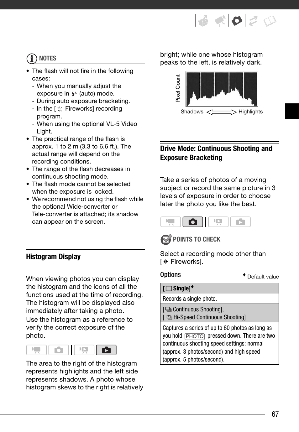 Histogram display | Canon HD Camcorder VIXIA HG20 User Manual | Page 67 / 135