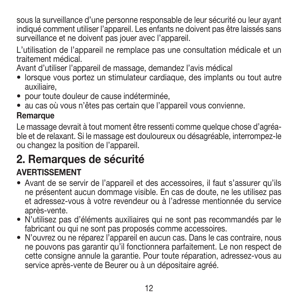 Remarques de sécurité | Beurer MG 18 User Manual | Page 12 / 36