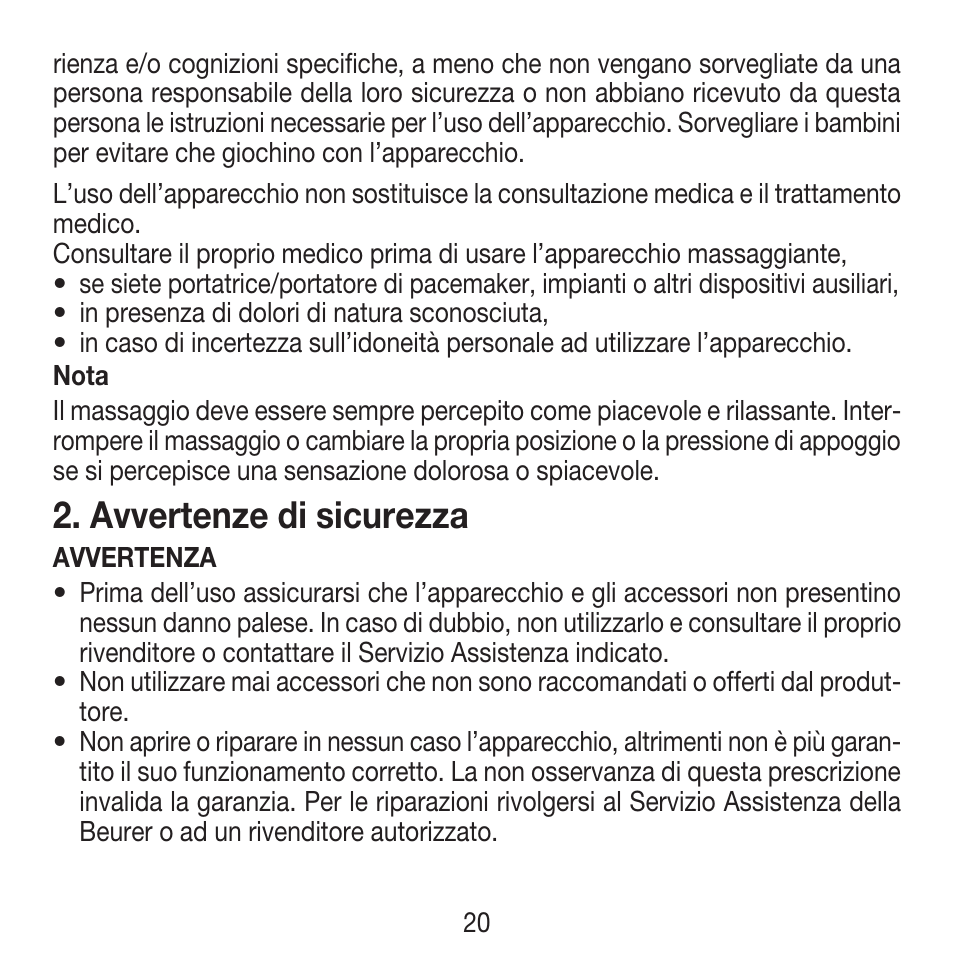 Avvertenze di sicurezza | Beurer MG 18 User Manual | Page 20 / 36