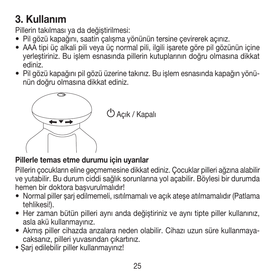 Kullanım | Beurer MG 18 User Manual | Page 25 / 36