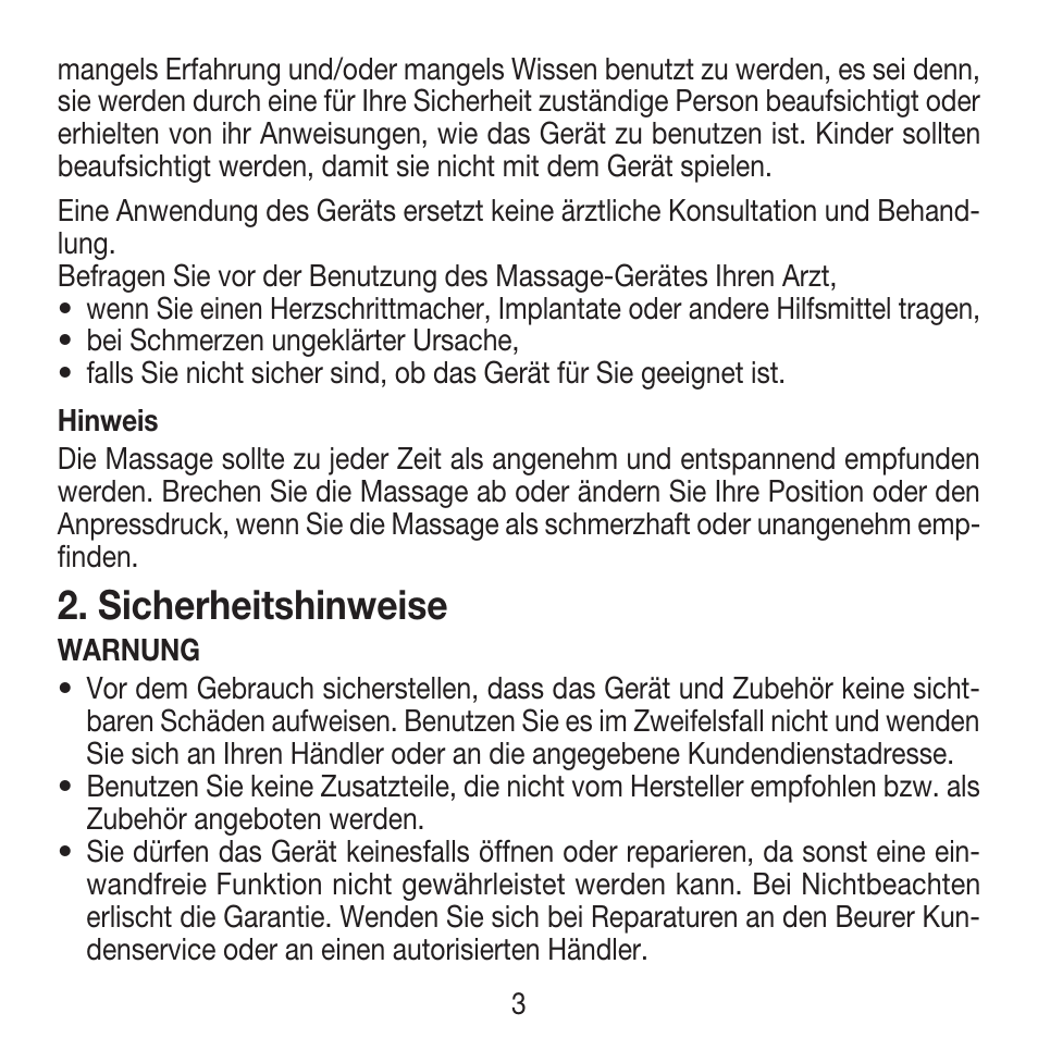 Sicherheitshinweise | Beurer MG 18 User Manual | Page 3 / 36