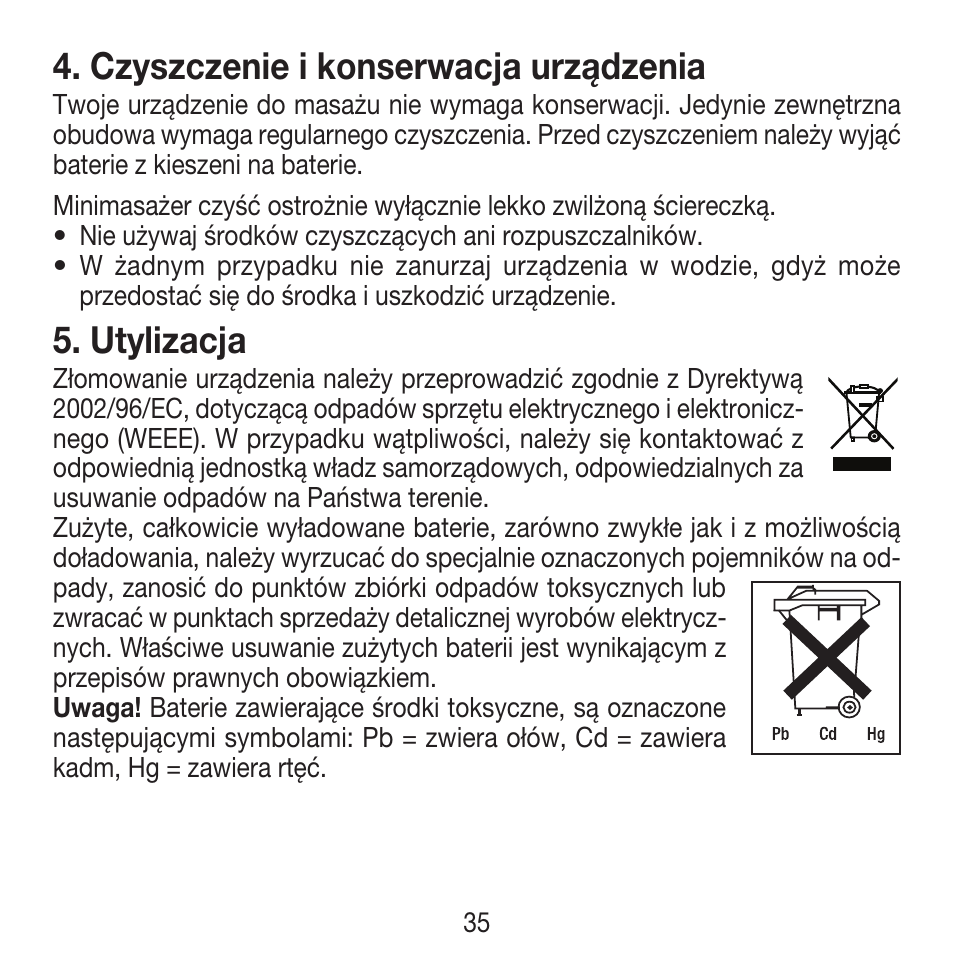 Czyszczenie i konserwacja urządzenia, Utylizacja | Beurer MG 18 User Manual | Page 35 / 36