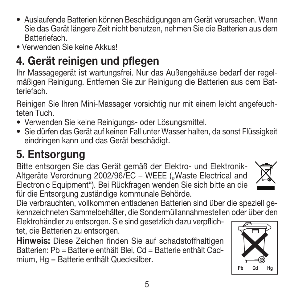 Gerät reinigen und pflegen, Entsorgung | Beurer MG 18 User Manual | Page 5 / 36