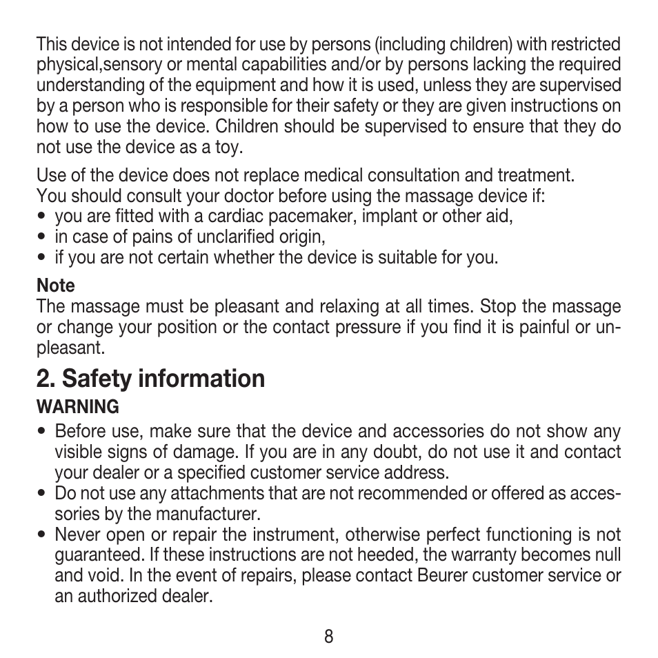 Safety information | Beurer MG 18 User Manual | Page 8 / 36