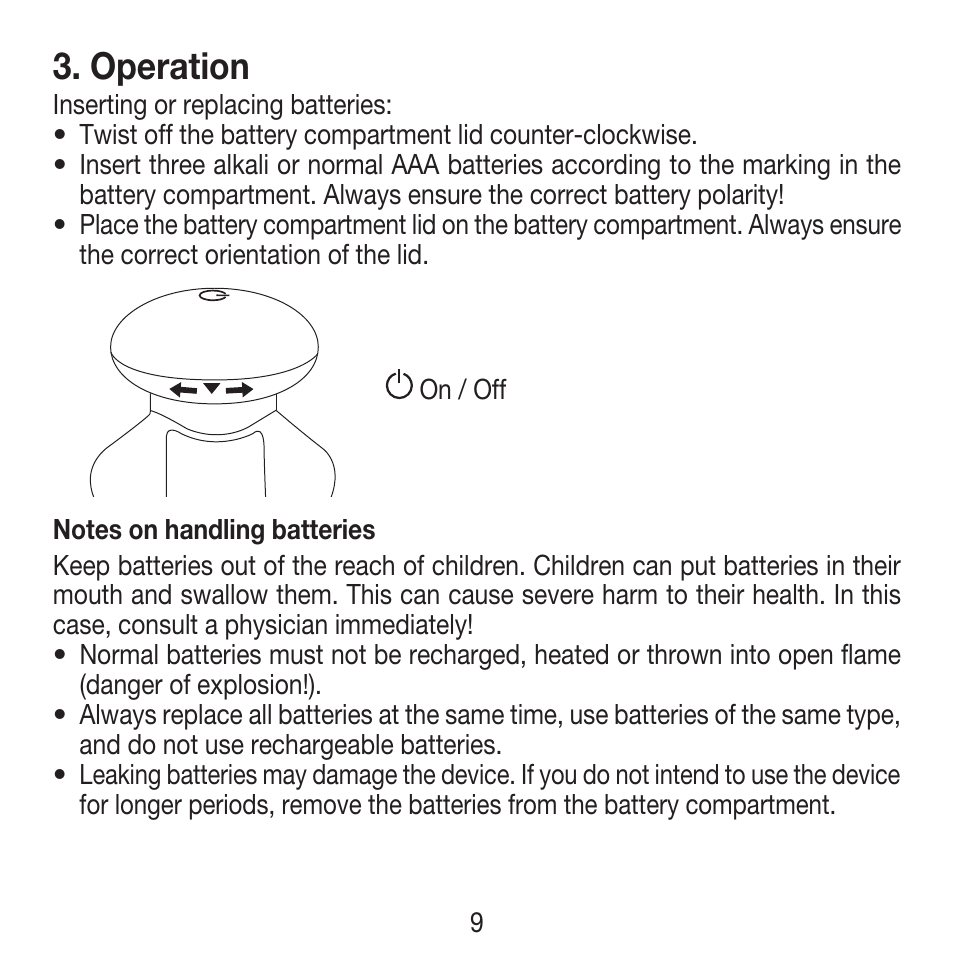 Operation | Beurer MG 18 User Manual | Page 9 / 36