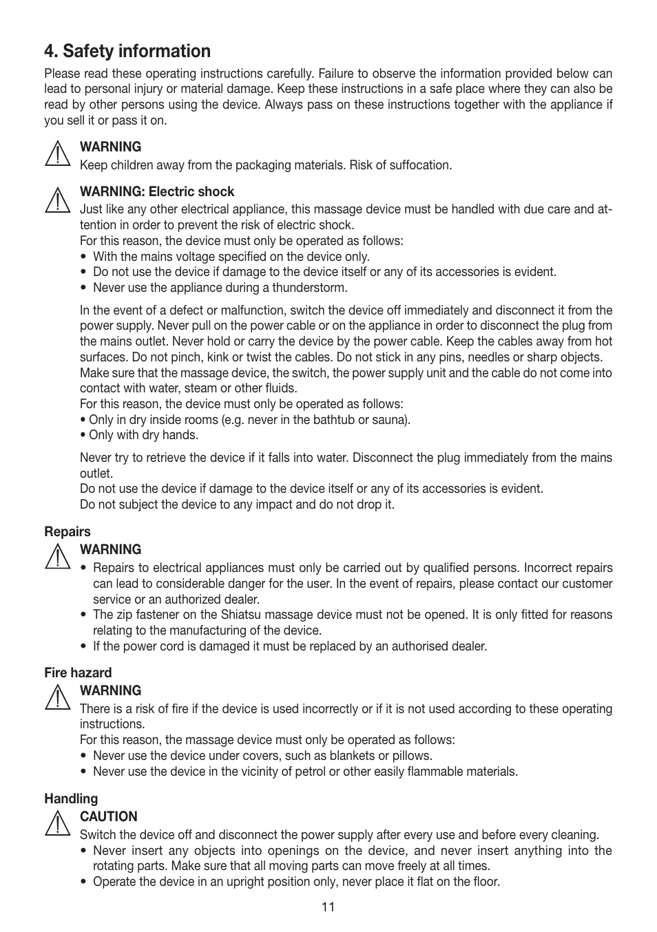 Safety information | Beurer MG 200 User Manual | Page 11 / 56