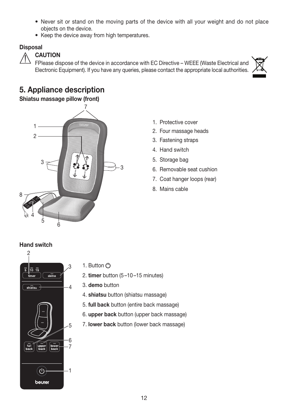 Appliance description | Beurer MG 200 User Manual | Page 12 / 56