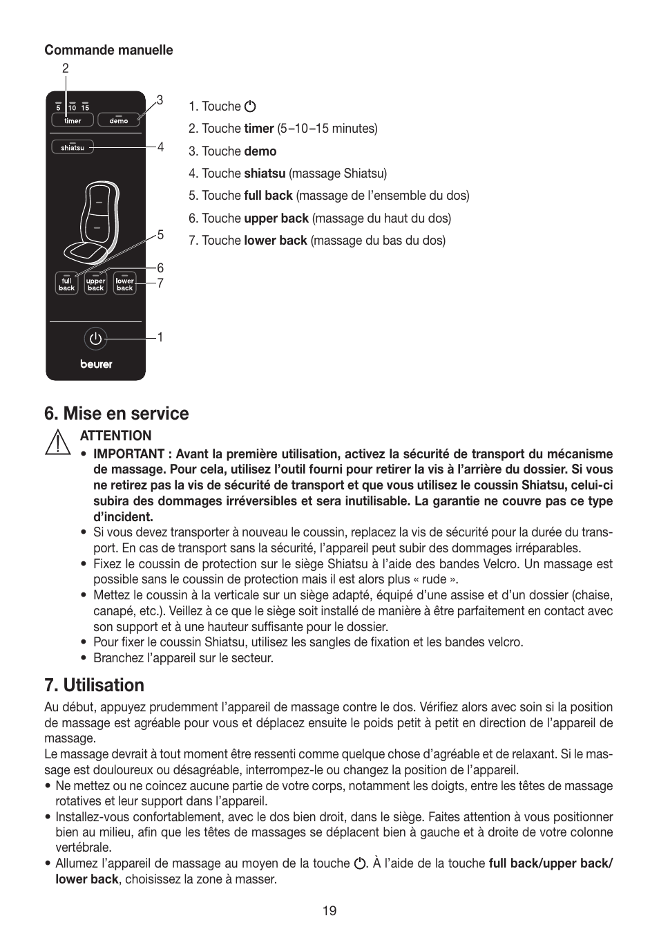 Mise en service, Utilisation | Beurer MG 200 User Manual | Page 19 / 56