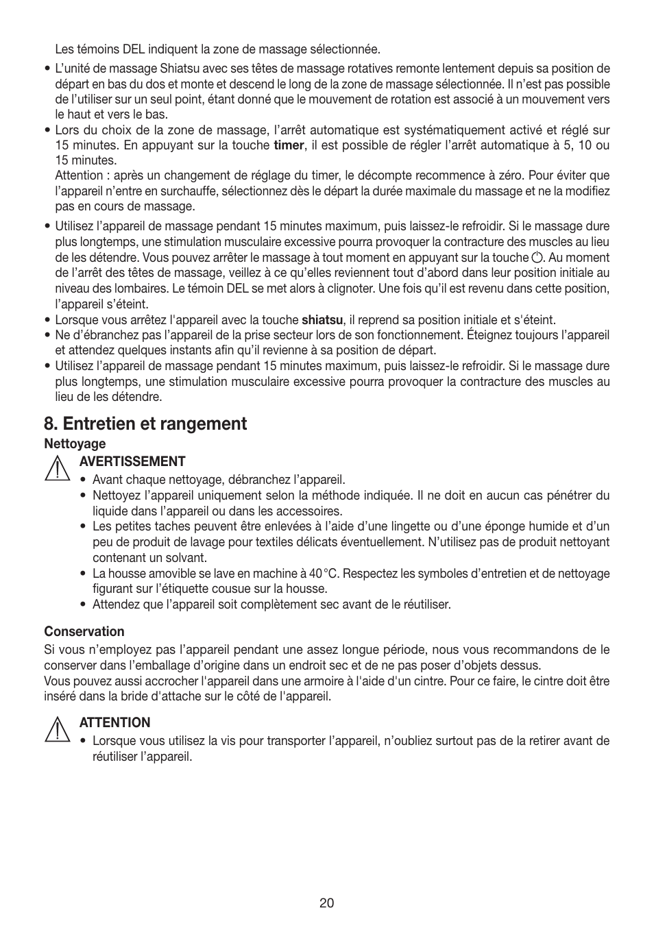 Entretien et rangement | Beurer MG 200 User Manual | Page 20 / 56