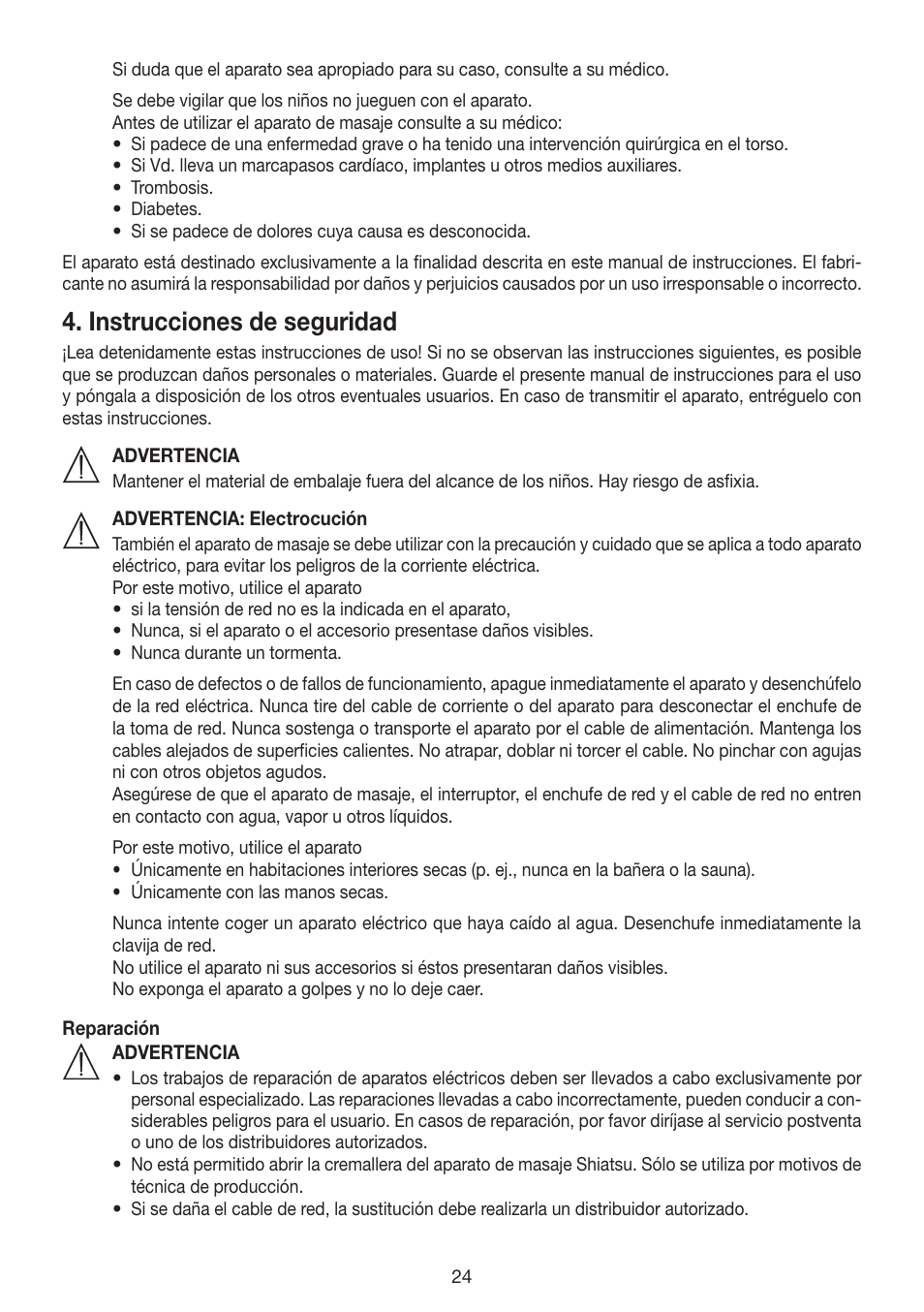 Instrucciones de seguridad | Beurer MG 200 User Manual | Page 24 / 56