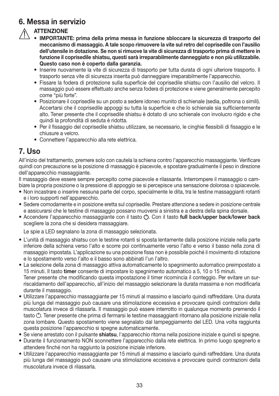 Messa in servizio | Beurer MG 200 User Manual | Page 33 / 56