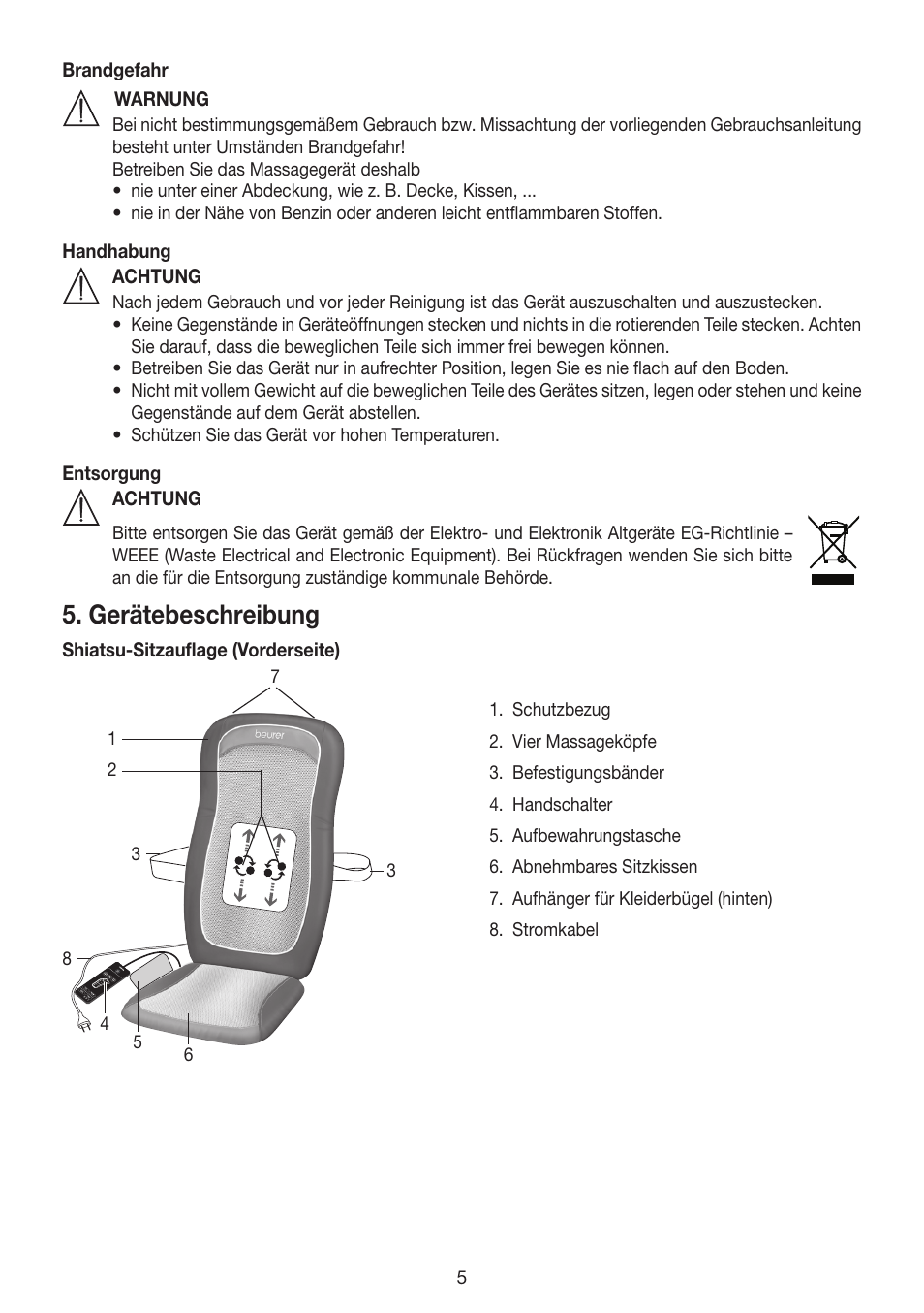 Gerätebeschreibung | Beurer MG 200 User Manual | Page 5 / 56
