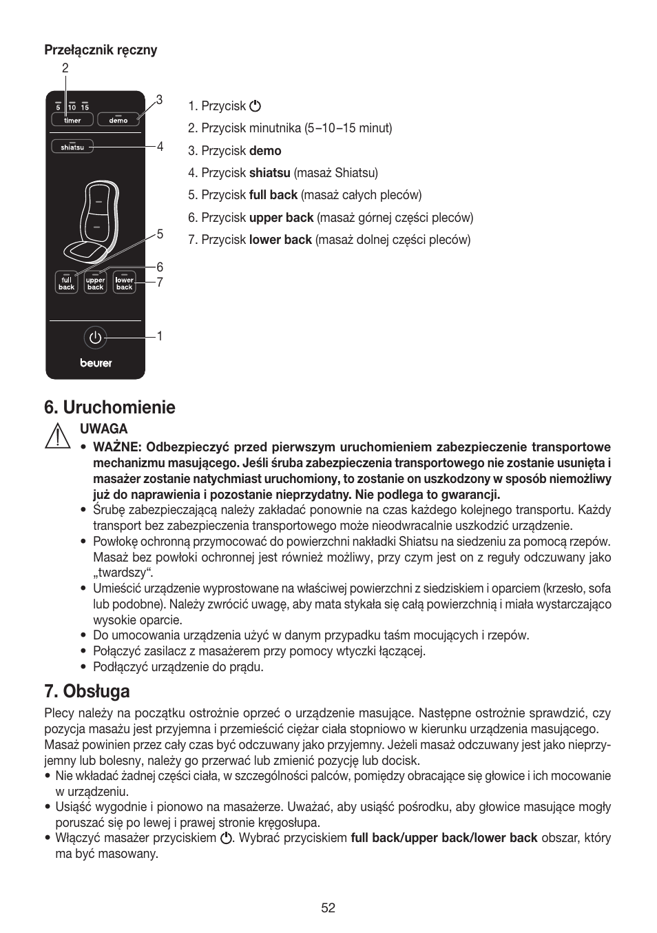 Uruchomienie, Obsługa | Beurer MG 200 User Manual | Page 52 / 56