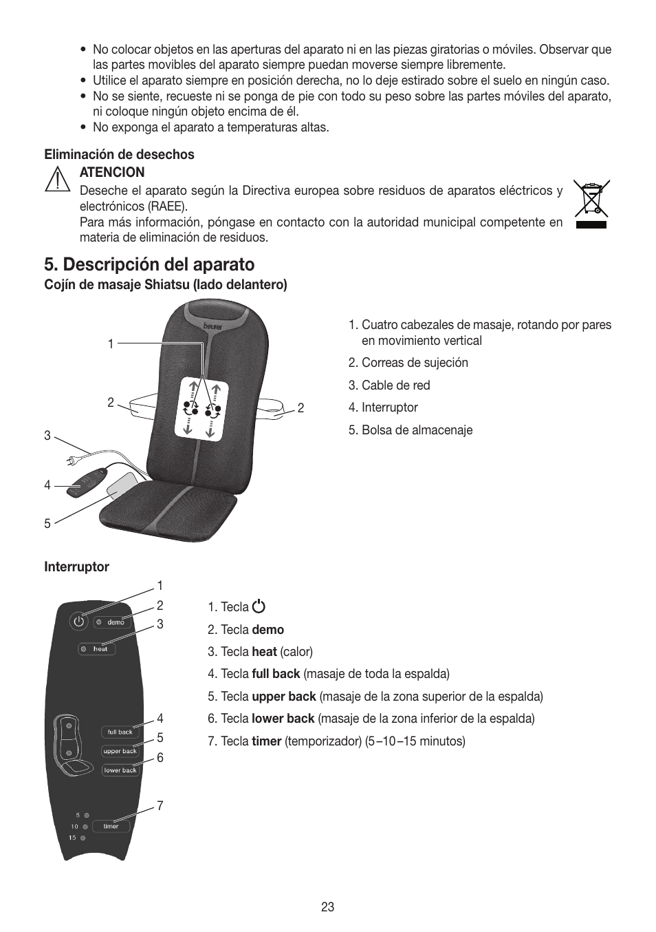 Descripción del aparato | Beurer MG 204 User Manual | Page 23 / 52