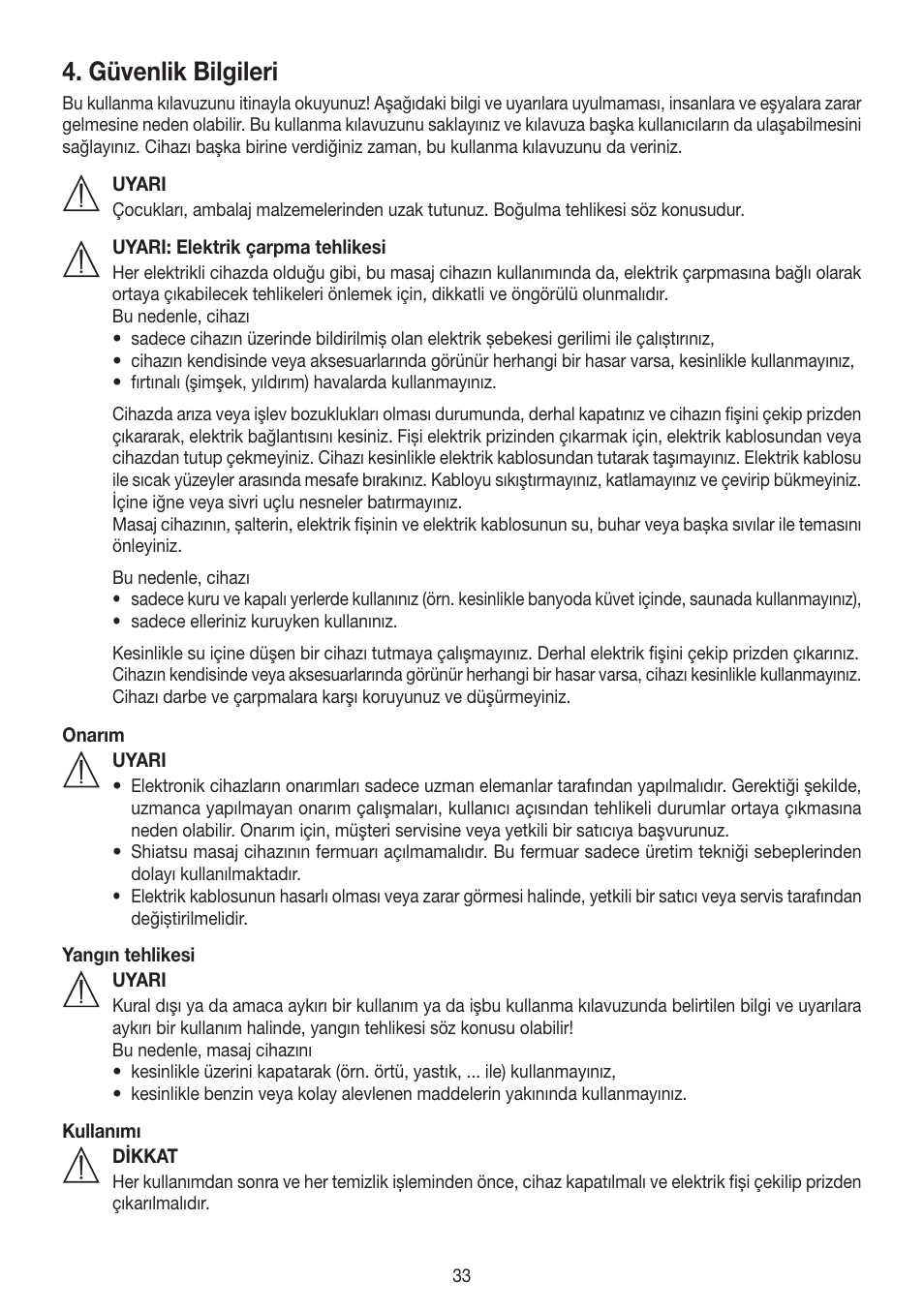 Güvenlik bilgileri | Beurer MG 204 User Manual | Page 33 / 52