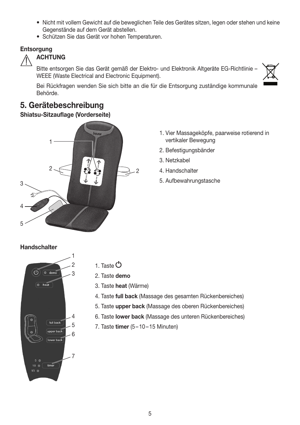 Gerätebeschreibung | Beurer MG 204 User Manual | Page 5 / 52