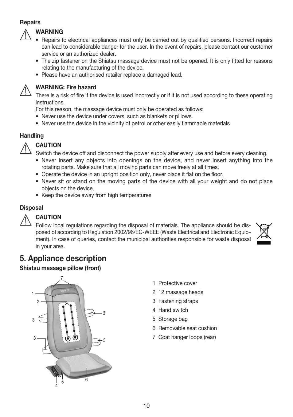 Appliance description | Beurer MG 215 User Manual | Page 10 / 48