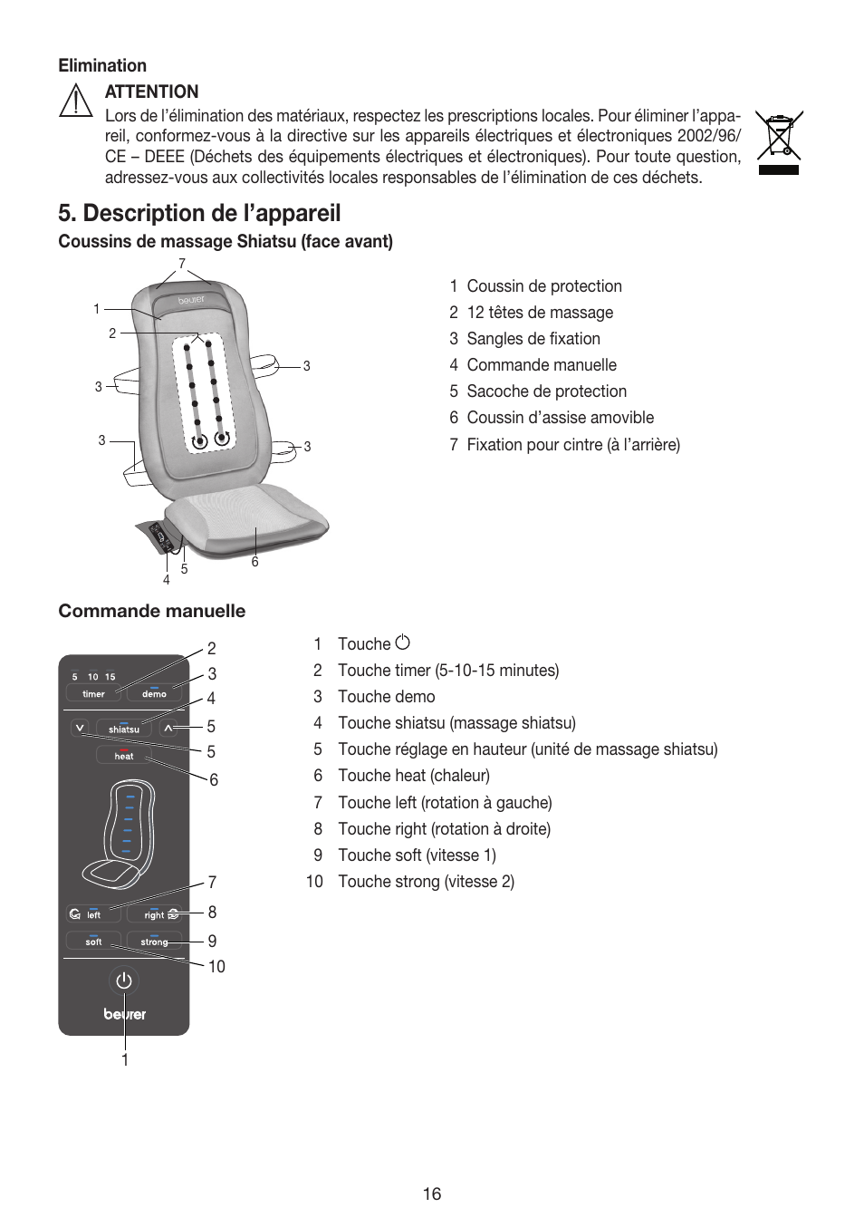 Description de l’appareil | Beurer MG 215 User Manual | Page 16 / 48